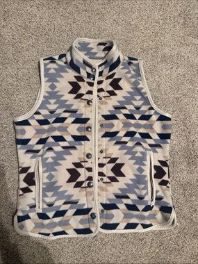 Shyanne Cream, Navy & Taupe Geometric Fleece Vest